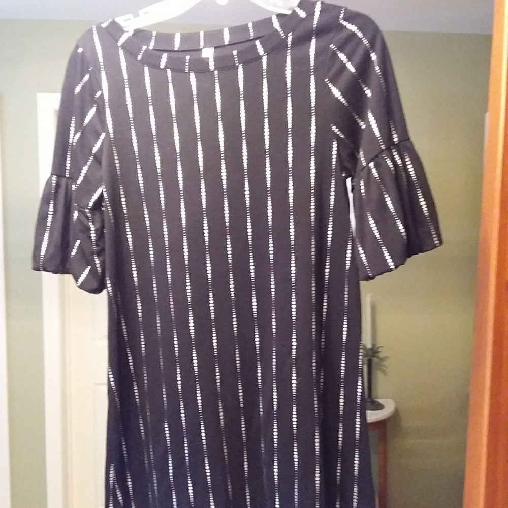 Black and silver swing dress with bell sleeves